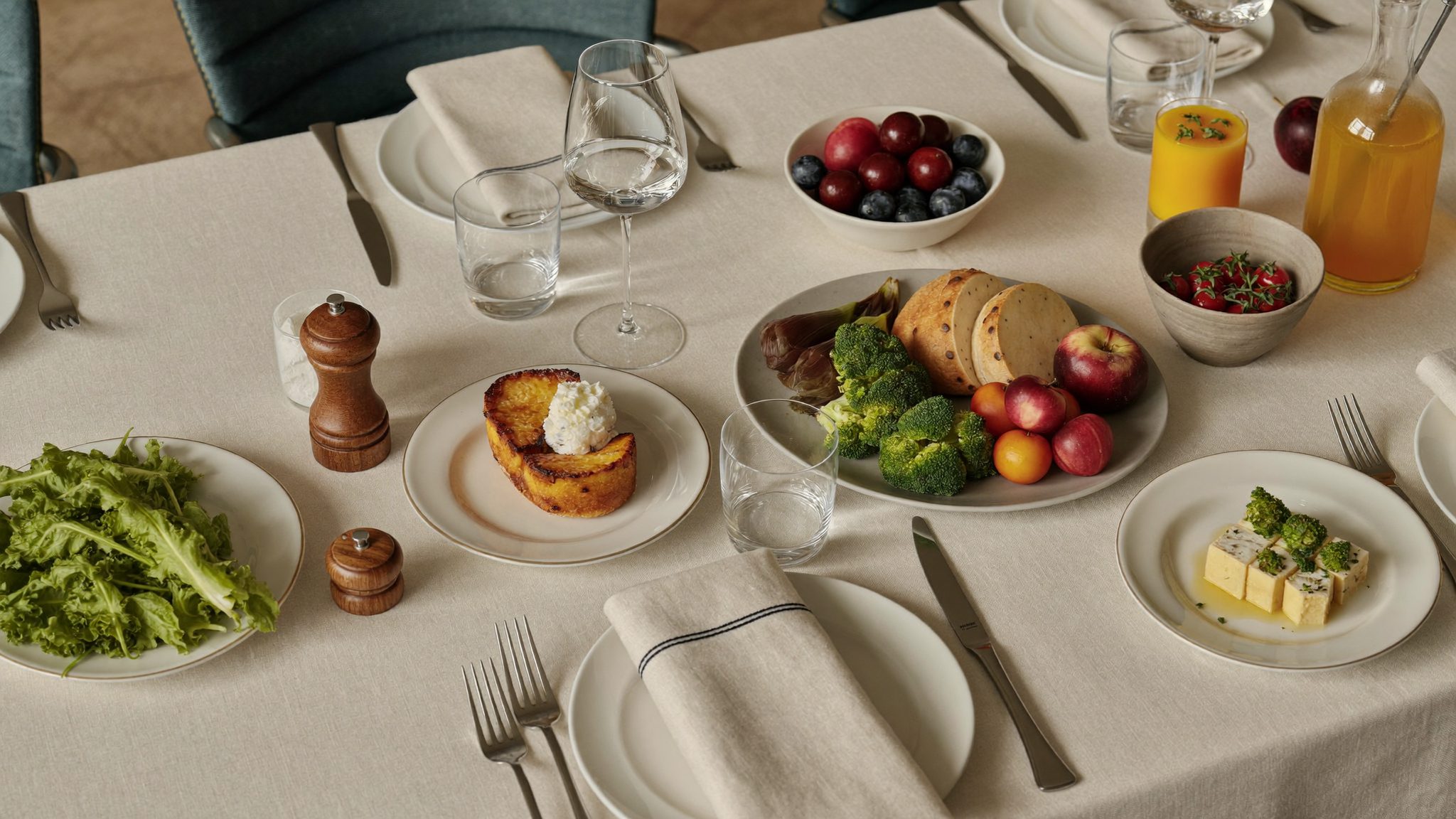 Breakfast table set before a day of exploring