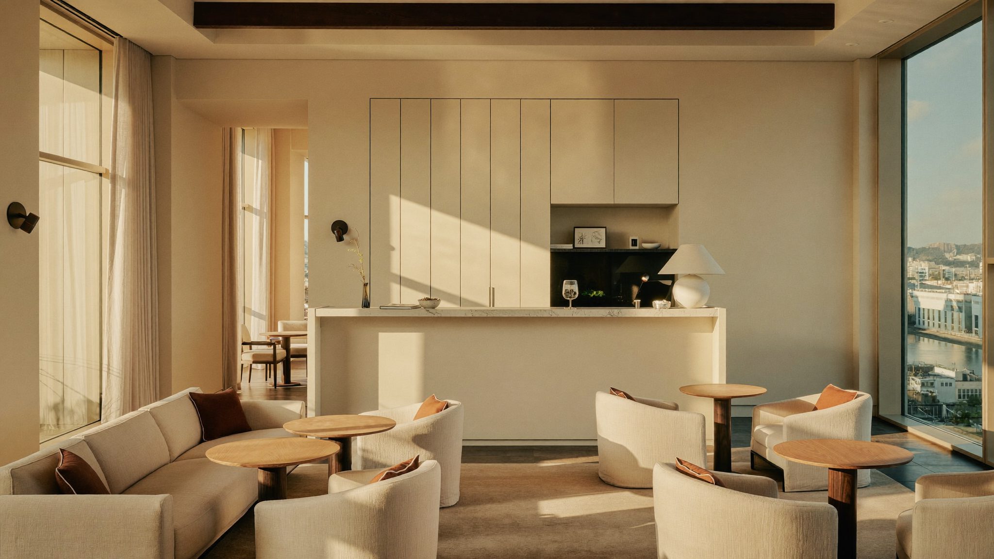 Warm afternoon light filling the Jorvellin lobby